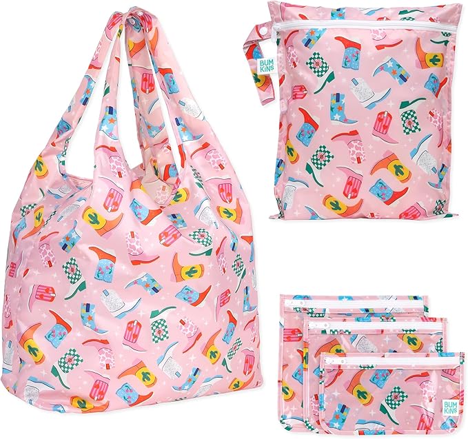 Bumkins Reusable Grocery Shopping Tote Bag for Women, Large Boho Style with Handles, Foldable, Washable, Shoulder Straps by Bumkins