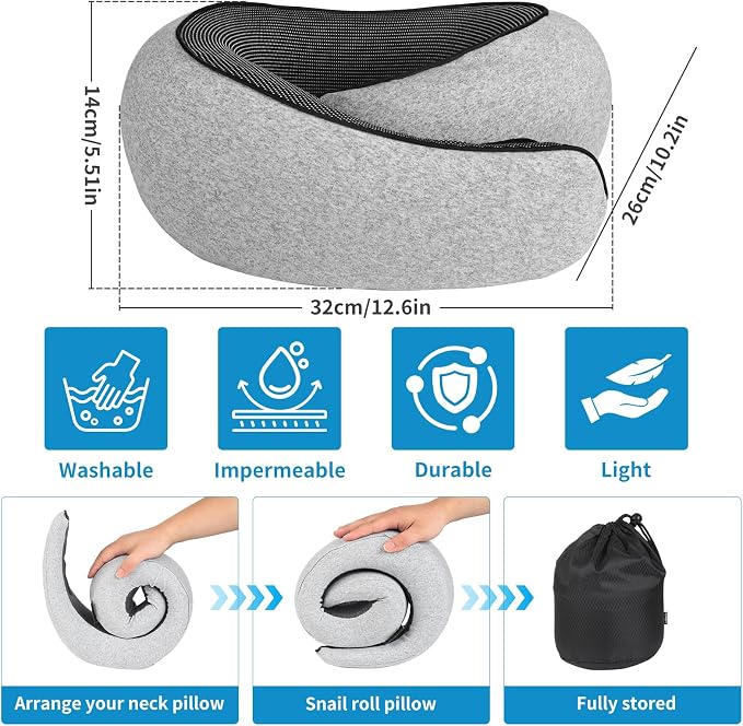 100% Memory Foam Neck Travel Pillow, Neck Pillow Airplane with Eye Mask & Ear Plugs, Ergonomic Portable Design, 360° Support Stowable Pillows Best for Travel Pillow for Plane, Car, Home, Work - Image 2