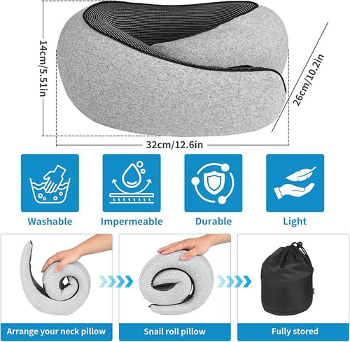 100% Memory Foam Neck Travel Pillow, Neck Pillow Airplane with Eye Mask & Ear Plugs, Ergonomic Portable Design, 360° Support Stowable Pillows Best for Travel Pillow for Plane, Car, Home, Work - Image 2