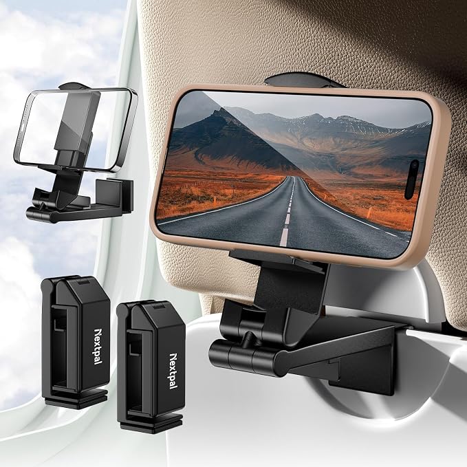 Airplane Phone Holder, Foldable Phone Holder for Airplane Seat Back Luggage Pole Desk 360° Rotation for Multi-Directional Viewing, Travel Essentials Holds Cell Phones (Black 2pcs) by Unknown