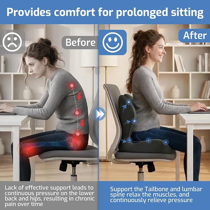 Seat Cushion,Memory Foam Chair Cushion for Office and Car,Ergonomic Coccyx Seat Cushion for Tailbone,Sciatic Nerve,Lower Back Pressure Relief,Lumbar Support Pilow for Office,Car,Truck,Desk Chair - Image 4