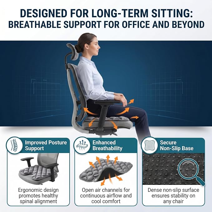 Inflatable Seat Cushion, Coccyx Cushion for Office Chair, Car & Wheelchair, Ergonomic Pressure Relief for Tailbone & Sciatica, Adjustable Firmness, Non-Slip Seat Pad for Long Sitting 16.6" × 15.8" - Image 4