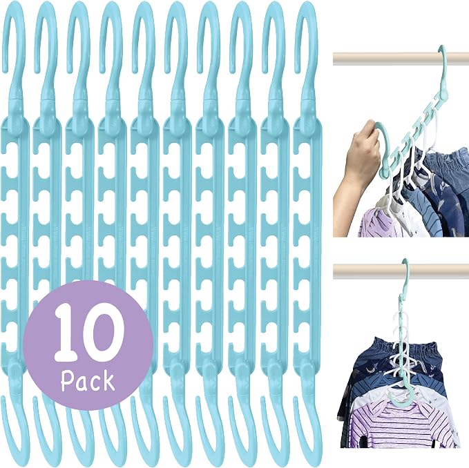 Max Space Saving Hangers, 10-Pack, 360° Hooks, Pastel Blue | Assembled cascading hangers with reinforced 360° swivel hooks maximize closet space for teens, kids and college dorms. - Image 6