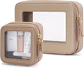 Clear Makeup Case Toiletry Bag Travel Medium Clear Cosmetic Bag with Zipper, Make Up Bag Organizer Traveling TSA Approved Transparent Bag Car for Essentials, Mini & Medium, Gold by POPVIBE