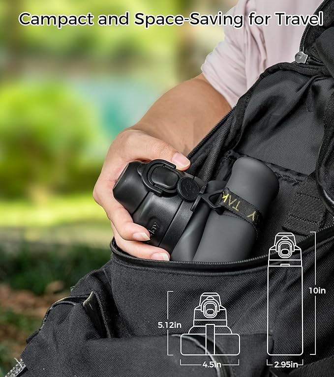 TakeToday Collapsible Water Bottles 21oz (600mL), Foldable Platinum Silicone Travel Water Bottle with Straw & Carry Strap, Leak-Resistant Screw Lid, Wide Mouth, BPA-Free for Hiking, Camping, Travel - Image 5