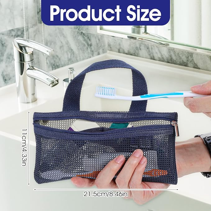 2 Pcs Toothbrush Pouch,Portable Travel Toothbrush Bag,Mesh Toothbrushs Pouch for Men and Women,Square Mesh Storage Bags with Zipper(White and navy) - Image 2