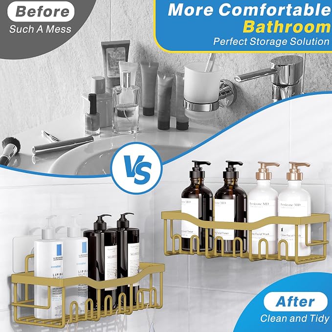 EUDELE Shower Caddy 2 Pack,Adhesive Shower Organizer for Bathroom Storage&Home Decor&Kitchen Organizers and Storage,No Drilling,Rustproof Stainless Steel Shelf Organizer,Bathroom Decor Sets - Image 2