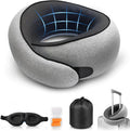 Purroch G-Shape Memory Foam Travel Neck Pillow, Medium Gray | 100% Pure Foam Ergonomic Support for Airplane Flights, Car Trips And Office Naps, Includes Eye Mask and Ear Plugs by PurrochLife
