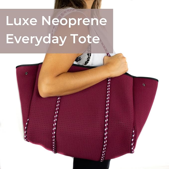 POPUPS Large Neoprene Tote Bag for Women - Everyday Designer Handbag for Travel Work and Beach with Pockets and Zipper Pouch - Image 3