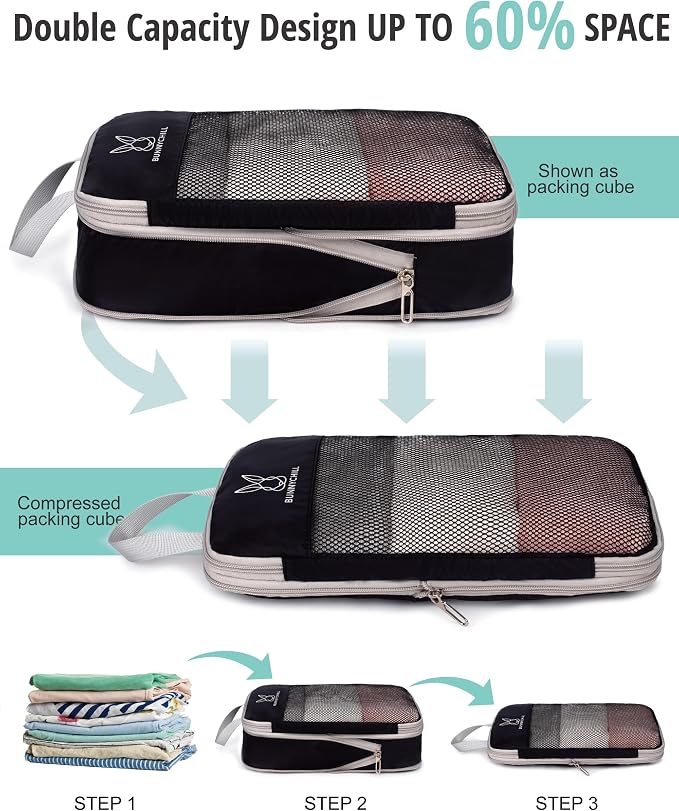 6/8 Set Space Saving Compression Packing Cubes Lightweight Packing Cube | Expandable Space-Saving Compression Cubes 6 Set Lightweight Travel Luggage Packing Cubes Organizer Essentials Smooth Zippers - Image 4