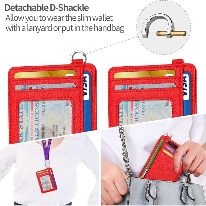 Slim Minimalist Front Pocket Wallet, RFID Blocking Credit Card Holder Wallet with Detachable D-Shackle for Men Women - Image 6