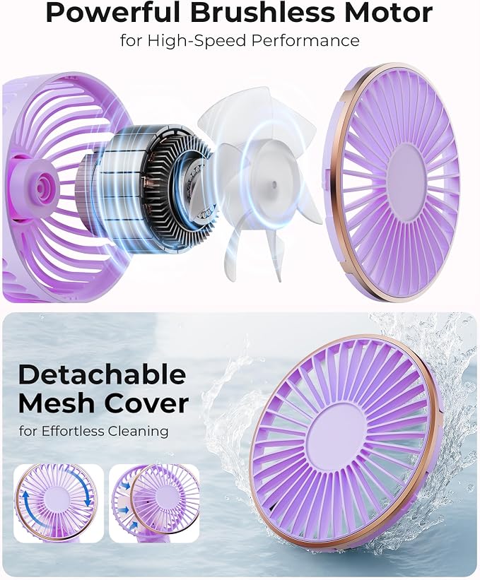 TUNISE Portable Handheld Fan, 4000mAh, 180 Adjustable, 6 Speed Wind, USB Rechargeable Foldable Fan with Real-Time Electricity Display - Image 3