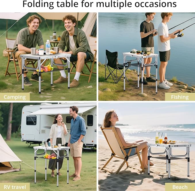 Anbte Folding Camping Table, 24"X 16" Adjustable Height Small Folding Table | Aluminum, with Carrying Handle, Lightweight, Portable Camping Table for Outdoor Indoor Picnic Beach BBQ Grill Patio (Silver) - Image 6