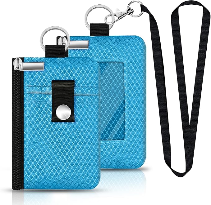 Minimalist RFID Blocking Small Wallet with ID Window,WaterResistant Zip Id Case Wallet with Lanyard Keychain for Cards,Cash,Travel,Women,Men (Lake Blue) - Image 3