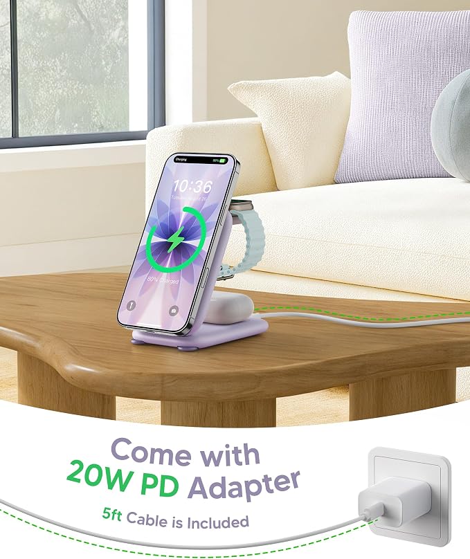 PaktVault Traveling Fast Wireless Charging Station for Apple Devices | Magnetic 3 in 1 Phone Charger Stand for MagSafe-enabled iPhone 17 16 15 14 13 12 Pro Max Plus Air, Apple Watch&Air pods Pro - Image 5