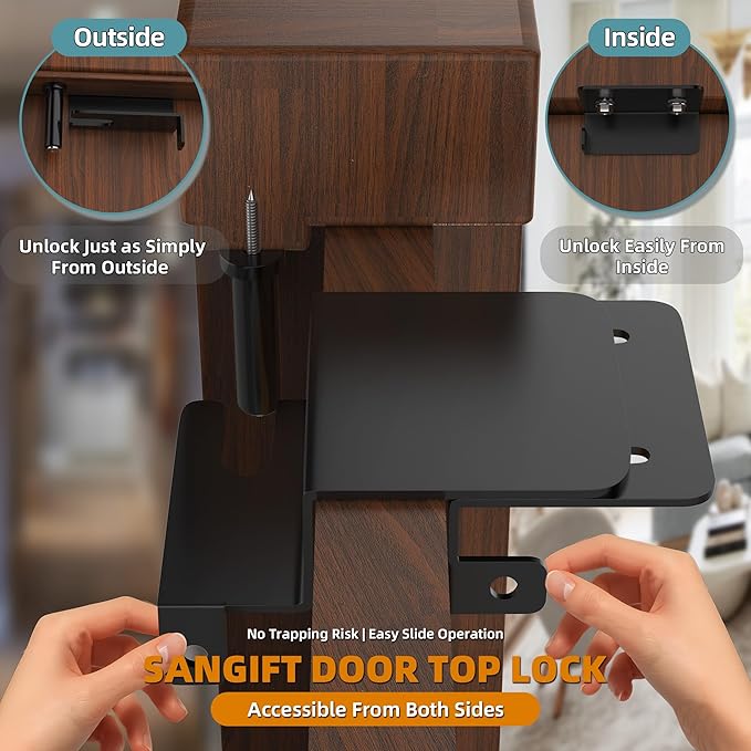 Adjustable Child Proof Door Top Lock with Ergonomic Grip, 2MM Thick Solid Steel Child Safety Door Top Lock for Interior Exterior Doors Easy Sliding Lock Unlock from Both Sides for Kids Safety - Image 4