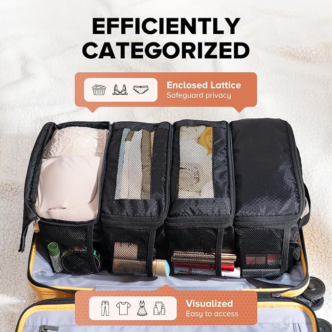 Suitcase Organizer, Travel Luggage Organizer Hanging Shelves Packing Cube Closet/Collapsible Portable Travel Organizer for Carry-on, Small, Black - Image 3