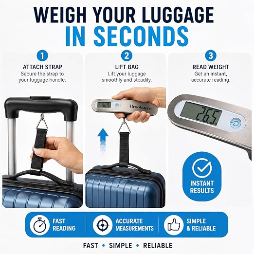 Brookstone Digital Luggage Scale, Compact Handheld, Portable | Quick Accurate Readings on the Go, Durable Strap and Hook System Attaches to Bags, Clear Display, Rechargeable for Trips - Image 3