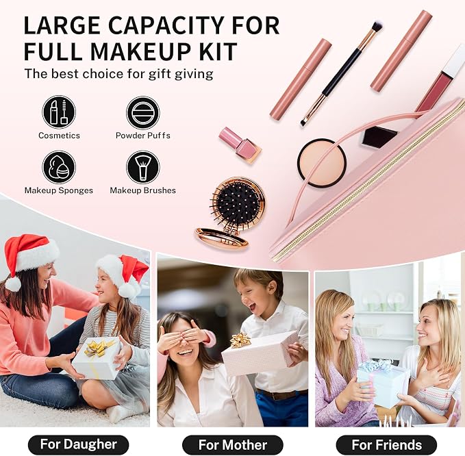 senbowe Travel Makeup Bag, Large Capacity Cosmetic Bags for Women,Portable Waterproof Leather Toiletry Bag Make Up Organizer Bag with Divider and Handle - Image 7