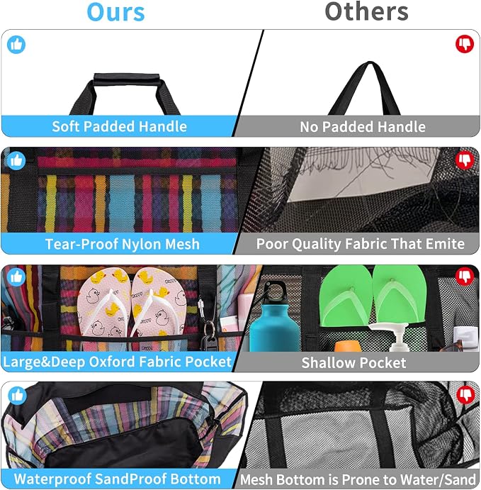 KABAQOO Mesh Beach Bag, Extra Large Beach Bags with 9 Pockets & Zipper Waterproof Lightweight Beach Tote for Beach/Pool Trip - Image 6