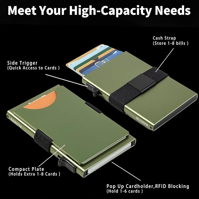 Slim Card Holder Wallet for Men, Minimalist RFID Blocking Pop Up Wallet, Smart Metal Business Card Case Holds 12 Cards, Money Clip, Front Pocket Wallet, Gifts for Men - Image 7