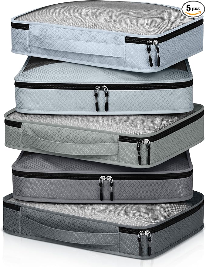 5 Pcs Packing Cubes for Suitcase Large Travel Cubes Carry on Luggage Organizer Bags for Clothes Accessories(L,Gray) by Bulyoou