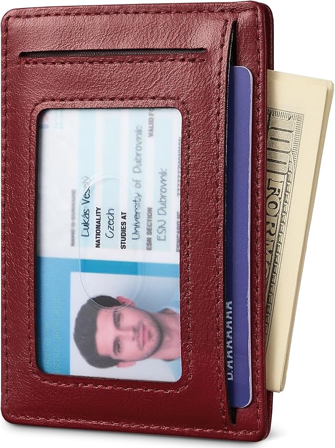 Travelambo 100% Genuine Leather Wallet for Men and Women, Slim Minimalist RFID Blocking Front Pocket Credit Card Holder with Gift Box(Red 963) - Image 8