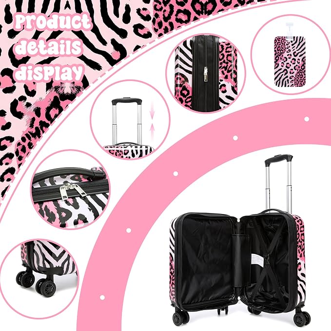 Kid's Luggage Set 2 Piece Suitcase Set Hardside Luggage with Spinner Wheels Girls Carry on Toddler Travel Rolling Suitcase with Neck Pillow Airline Approved - Image 3
