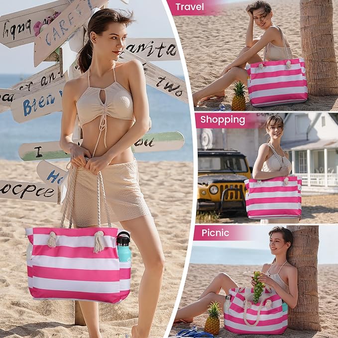 Clothirily Beach Bag for Women, Large Beach Tote Bag Waterproof with Zipper | Large Capacity Swim Pool Bag, Inner Pockets, Sandproof Foldable Beach Tote for Travel Essentials - Image 7