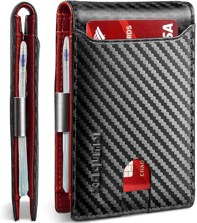 RUNBOX Slim Wallet for Men - RFID Blocking Leather Bifold with Money Clip | Minimalist Front Pocket Wallet Holds 11 Cards,Slim Thin Design,RFID Blocking Protection, Practical Birthday Gifts for Men by RUNBOX