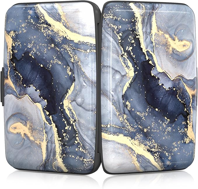 Rimilak Aluminuml Credit Card Holder,Grey Gold Mable | Mini Credit Card Wallet RFID Blocking Slim Metal Hard Case for Women Men - Image 5