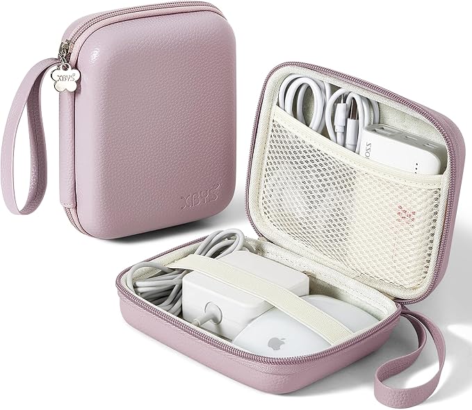 Portable Charger Case, Tech Pouch Travel Organizer, L, Purple | Hard Shell Electronic Storage for MacBook Power Adapter, Magic Mouse, Charging Cords, Power Bank Laptop Accessories by Linpr