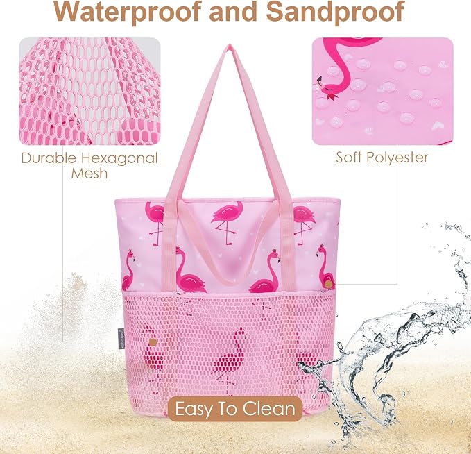 KABAQOO Large Beach Bag Waterproof Sandproof Tote Bag for Women with Zipper & Mesh Pockets for Pool Swim Travel Everyday | waterproof - Image 4