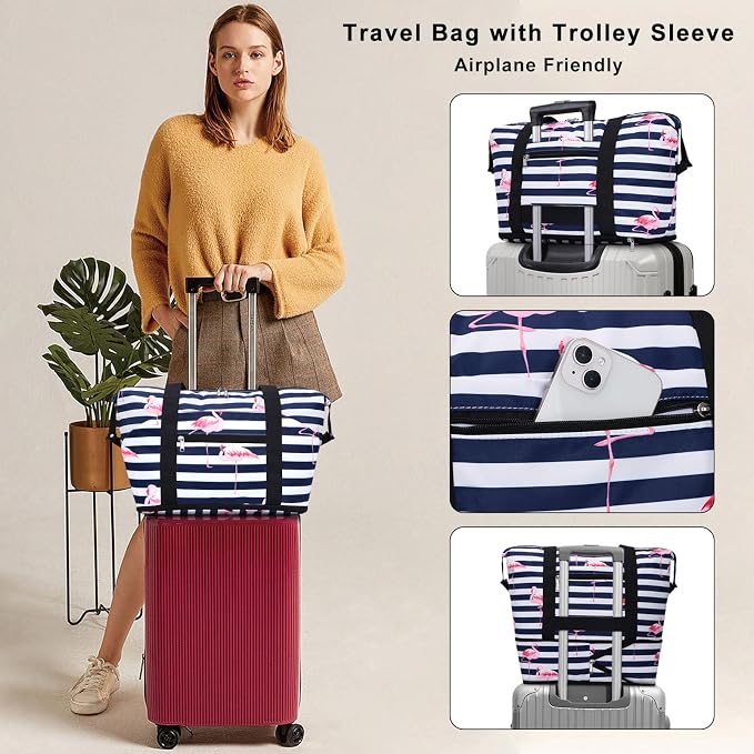 Expandable Duffel Bag for Women with Trolley Sleeve/Wet Pocket Weekender Travel Tote Large Carry On Overnight Luggage - Image 2