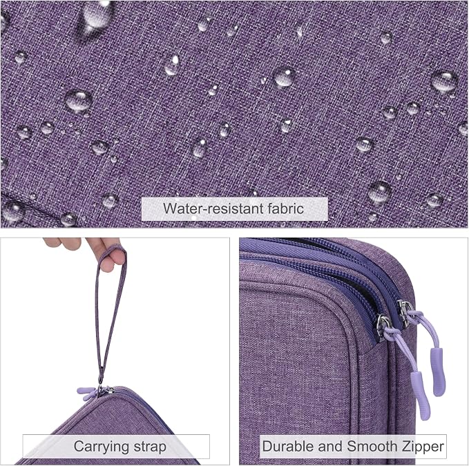 FYY Electronic Organizer, Travel Tech Pouch Bag, Extra Large, Dark Purple | Wrist Strap, Waterproof, Double Layers Electronics Travel Case for iPad, Cord, Laptop Charger, Daily and Business Trips Use - Image 4