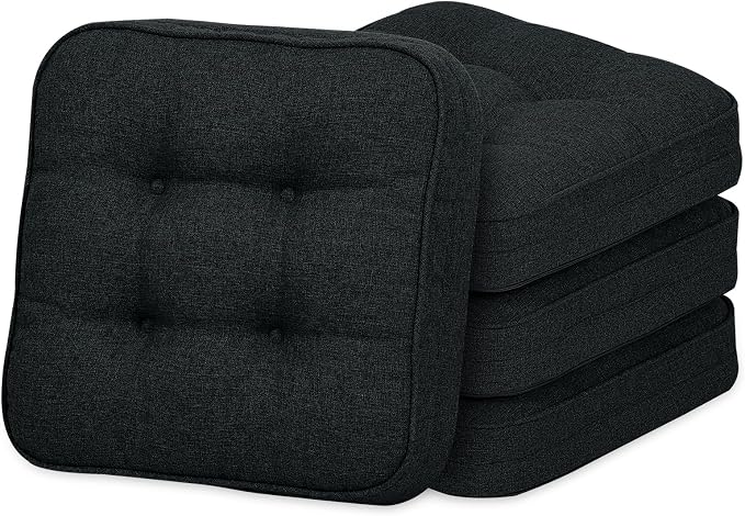 GOFORIT Chair Cushions Set of 4,Tufted Shredded Memory Foam Chair Pads, Non-Slip Seat Cushions with Removable Cover, 16'' x 16'', 4 Pack,Black by Unknown