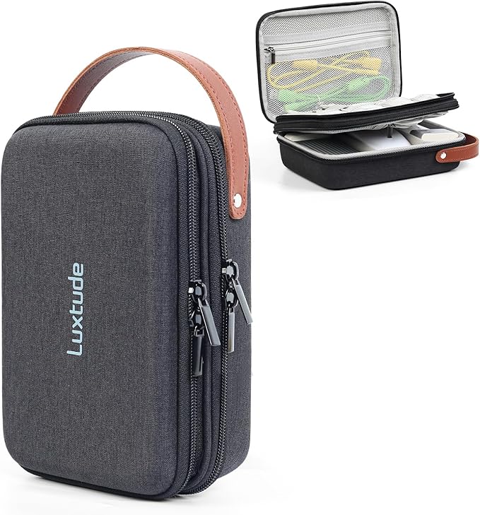 Charger Organizer Travel Case, Double Layer Electronics Organizers | Hard Shell Zipper Case for Electronics, Travel Essentials, Black (External Size 8.5 x 5.9 x 3.1 Inch) by Luxtude
