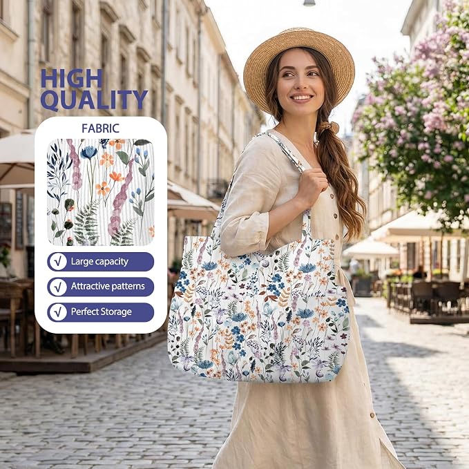 Corduroy Tote Bag for Women,Large Capacity Cute Tote Bags With 6 Pockets,Crossbody Shoulder Handbag for Work Travel Gym - Image 6