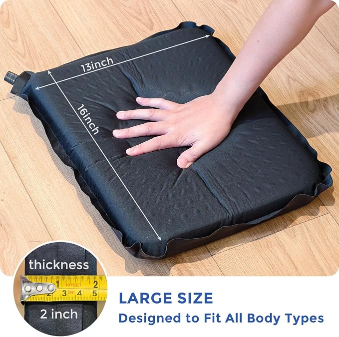 Inflatable Airplane Seat Cushion for Long Sitting Travel & Stadium | 2" memory foam core, portable & foldable, firmness adjustable, outdoor camping hiking & bleacher sit pad, flying accessories - Image 2