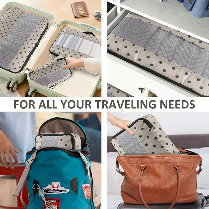 U+U 5 Set Packing Cubes, Travel Organizers with Shoe Bag (Brown Polka Dot) | Ultralight Design & Easy Travel Organization - Image 6