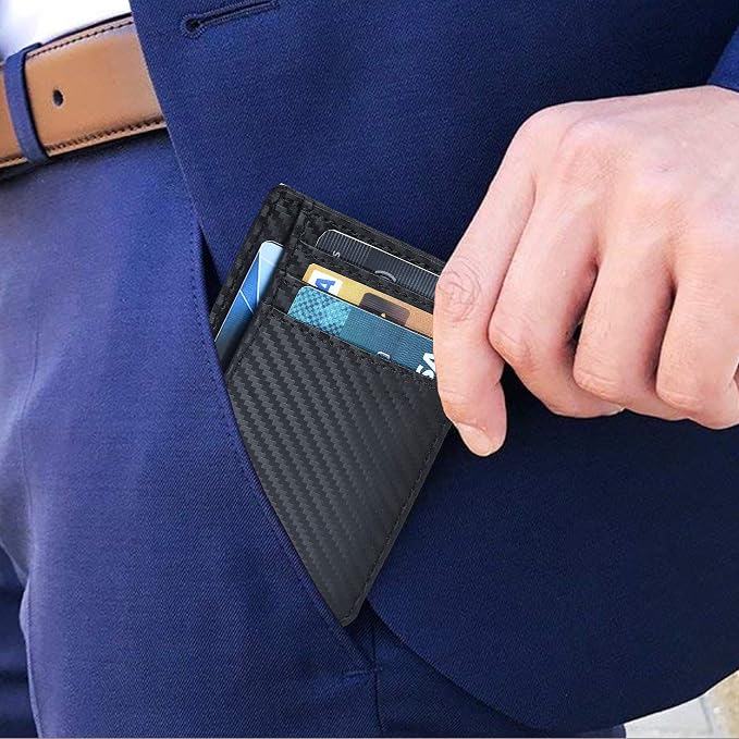 Slim Minimalist RFID Leather Wallet, Front Pocket Card Holder, Ebony - Image 7