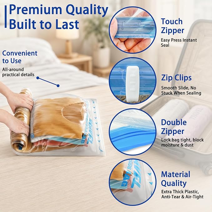 Compression Bags for Travel Essentials, Roll Up Bags No Vacuum Needed | for Cruise Flight, Extra Thick, Luggage Size Carry-on Suitcase Backpack, Waterproof - Image 3