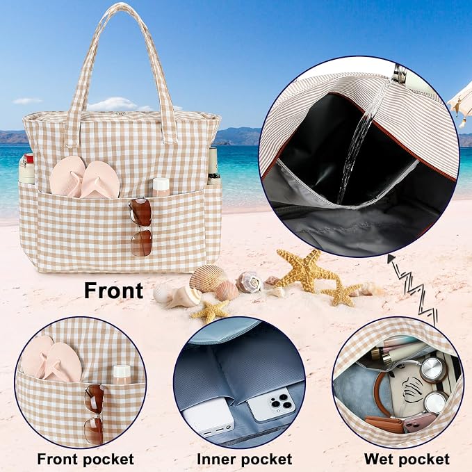 Bluboon Beach Bags for Women, Large Waterproof Tote Bag With Wet Compartment for Pool Weekender Travel Gym - Image 5