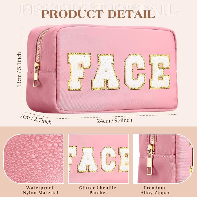 Preppy Makeup Bags Chenille Letter Stuff Bag Nylon Cosmetic Pouch Cases with Zipper for Women Travel Toiletry(Multi Colors,Classic,4 Pcs) - Image 3