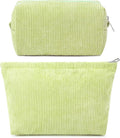 SOIDRAM 2 Pcs Corduroy Makeup Bag Large Cosmetic Bag Toiletry Bag Makeup Pouch Travel Bag Organizer Cute Makeup Brushes Aesthetic Accessories Storage Bag for Women Light Green by SOIDRAM