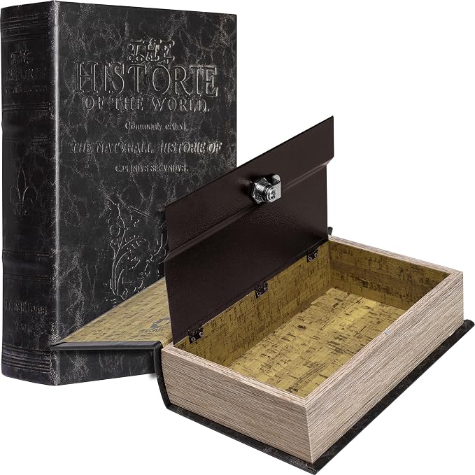 Barska Antique Book Lock Box with Key Lock | Steel safe with magnetic closure and key lock for passports, jewelry and cash by Barska