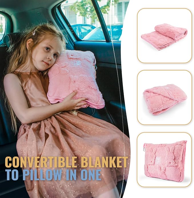 Travel Toddler Blanket for Airplane, Car - Soft Kids Throw Blanket for Daycare - Pillow for Girls, Boys with Backpack Clip, Luggage Sleeve - Image 3