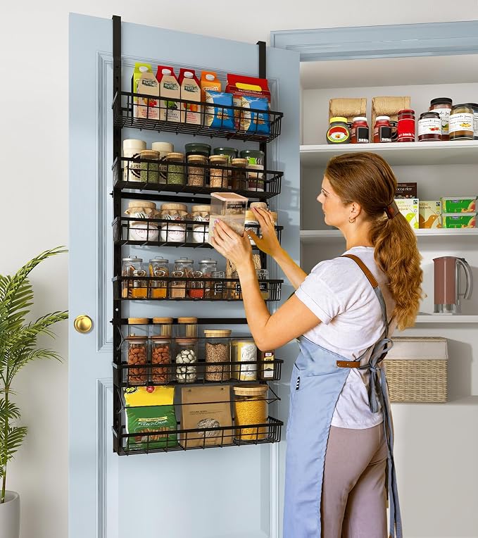 Mefirt Over The Door Pantry Organizer, Pantry Storage and Organization | 6-Tier Adjustable Hanging Baskets, Metal Wall Mount Spice Rack Seasoning Shelves for Home & Kitchen, Laundry Bathroom - Black - Image 6