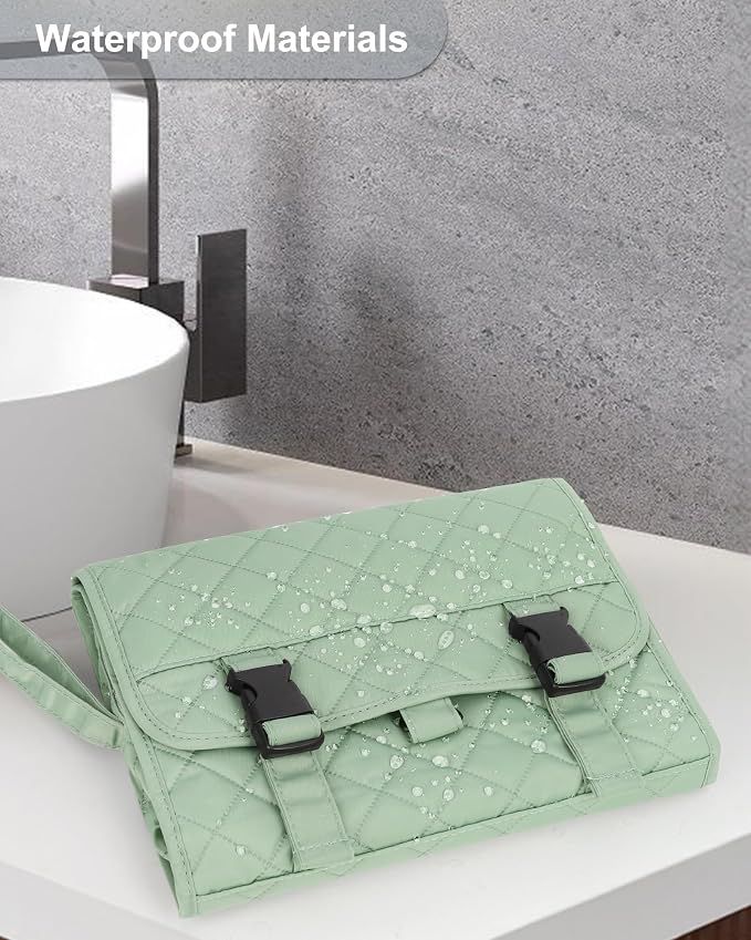 Relavel Travel Hanging Toiletry Bag for Women for Full-size Container | Travel Wash Bag with 360° Rotation Hook, Waterproof Large Stand Up Toiletries Organizer for Bathroom Shower Camping - Green - Image 5