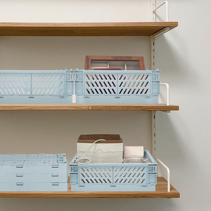 2 Pack Mini Foldable Small Plastic Baskets for Organizing and Storage，Collapsible Storage Crates,Mini Bins for Home Kitchen Bedroom Bathroom Office (Blue, Large 10x6.5x4) - Image 7